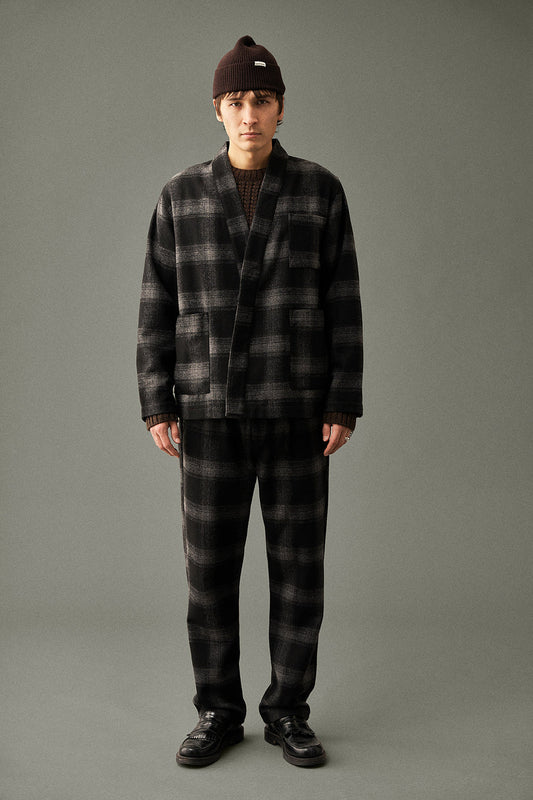 Akjan pleat check wool pants